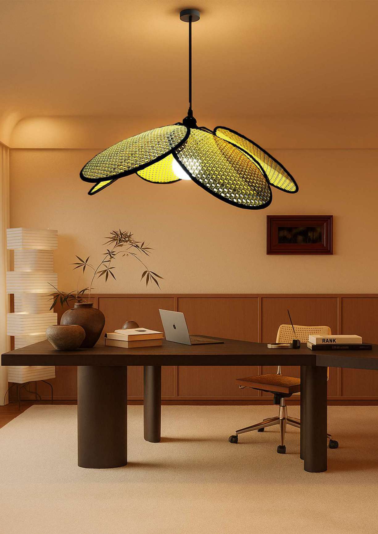 Antara green petal pendant above a dining table