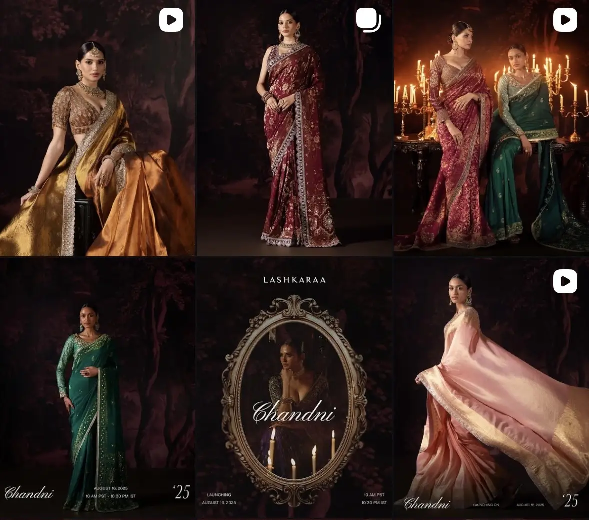The Chandni launch on the Lashkaraa Instagram grid: six candlelit posts