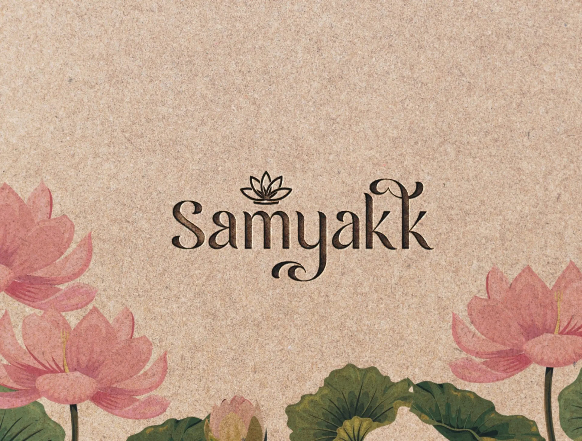 Samyakk logo printed on kraft paper with painted lotuses