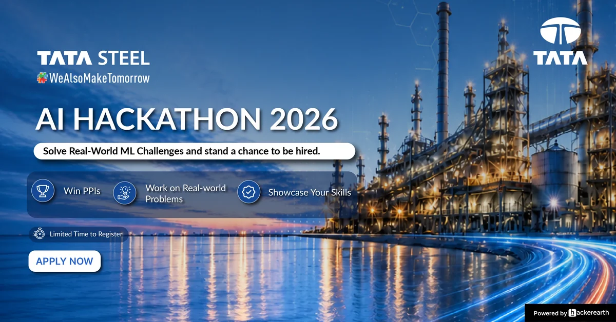 Tata Steel AI Hackathon 2026 Facebook post: solve real-world ML challenges and stand a chance to be hired